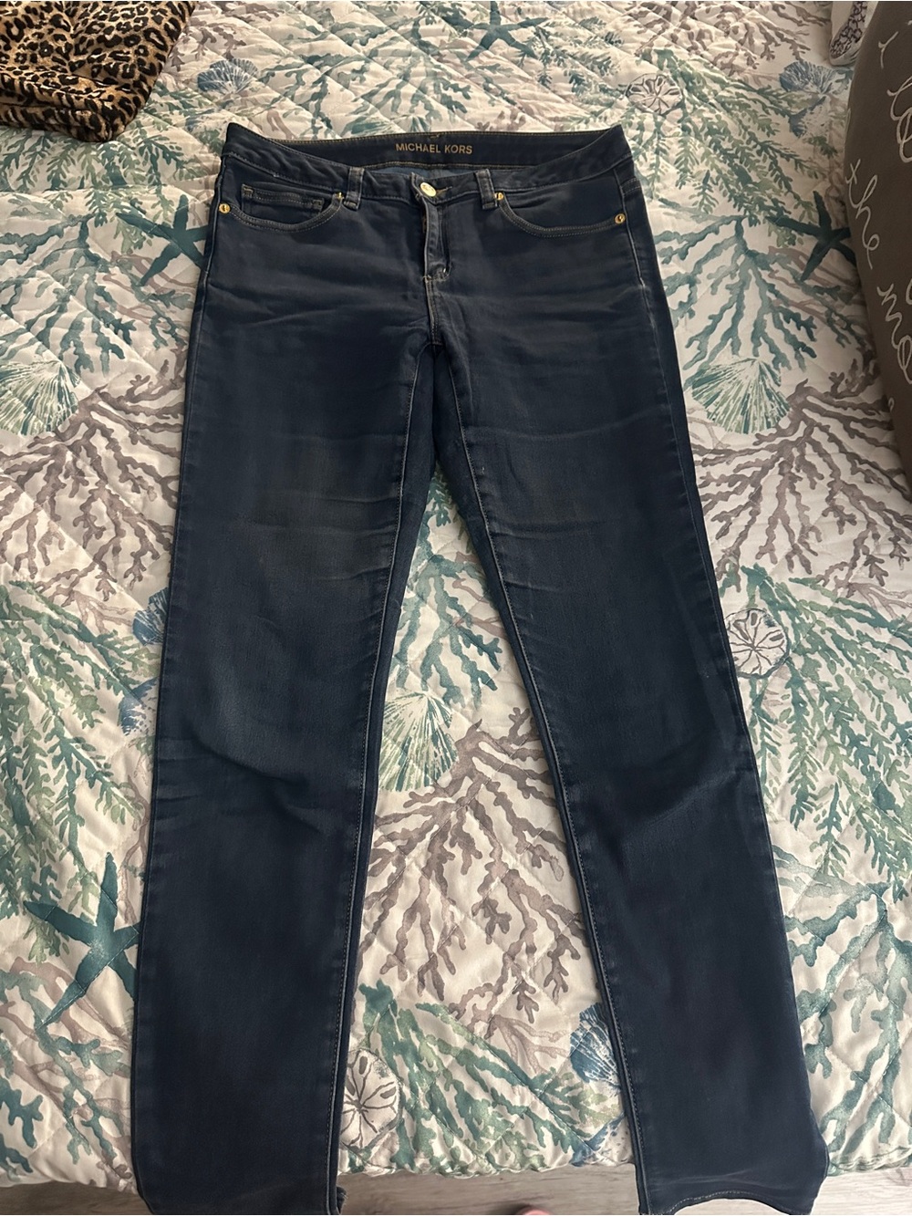 Michael Kors Women's Straight Leg Jeans in Dark Blue Denim